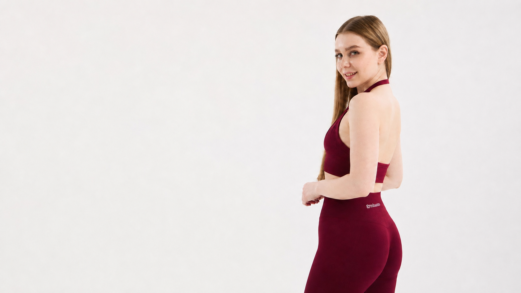 Bordo yüksek bel seamless Gymhams spor tayt giyen kadın model