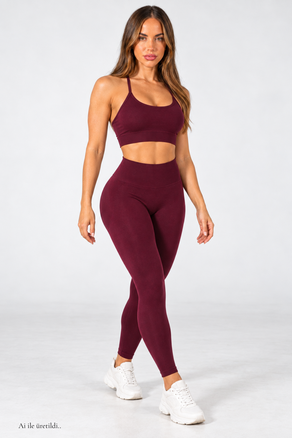 Vişne Linecontour Kadın 3’LÜ Seamless Spor Takım(Çapraz Ayarlanabilir Askılı Pedli Bra - Büzgülü Push Up Tayt- Biker Büzgülü Şort)