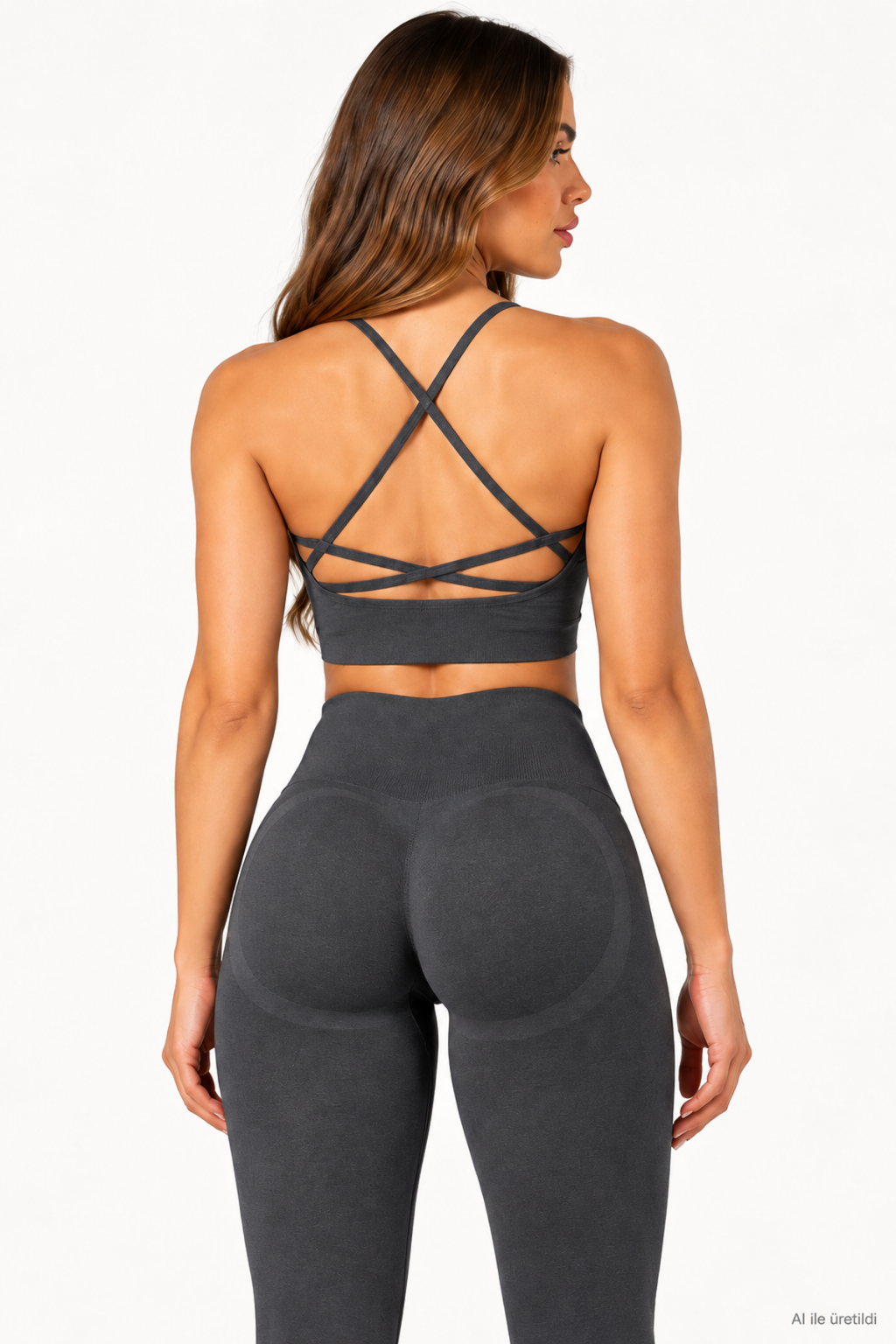 Füme Gri LineContour Büzgülü Yüksek Bel Seamless Push Up Spor Kadın Tayt