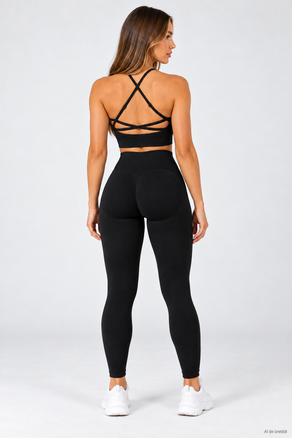 Siyah LineContour Büzgülü Yüksek Bel Seamless Push Up Spor Kadın Tayt