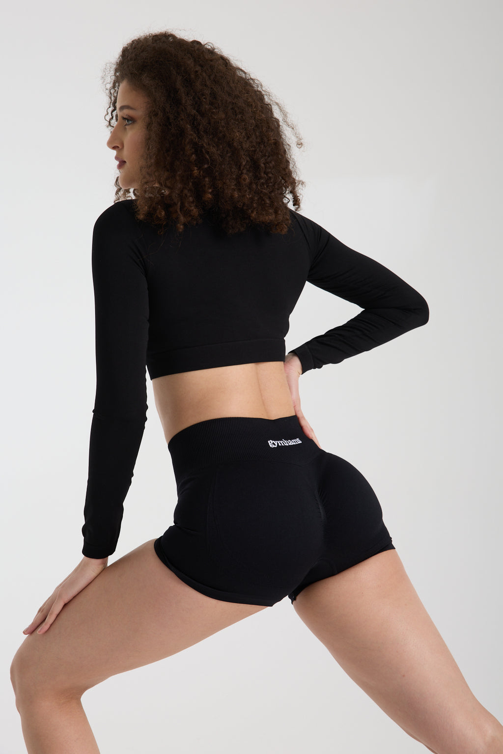 Gymhams Drop Siyah Kalça Büzgülü Süper Mini Şort
