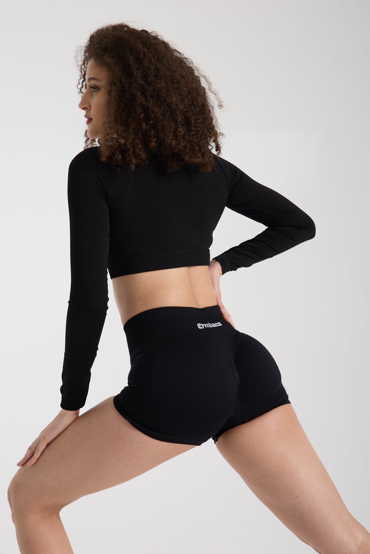 Gymhams Drop Siyah Kalça Büzgülü Süper Mini Şort