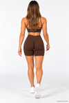 Kahve LineContour Büzgülü Biker Şort Yüksek Bel ve Push Up