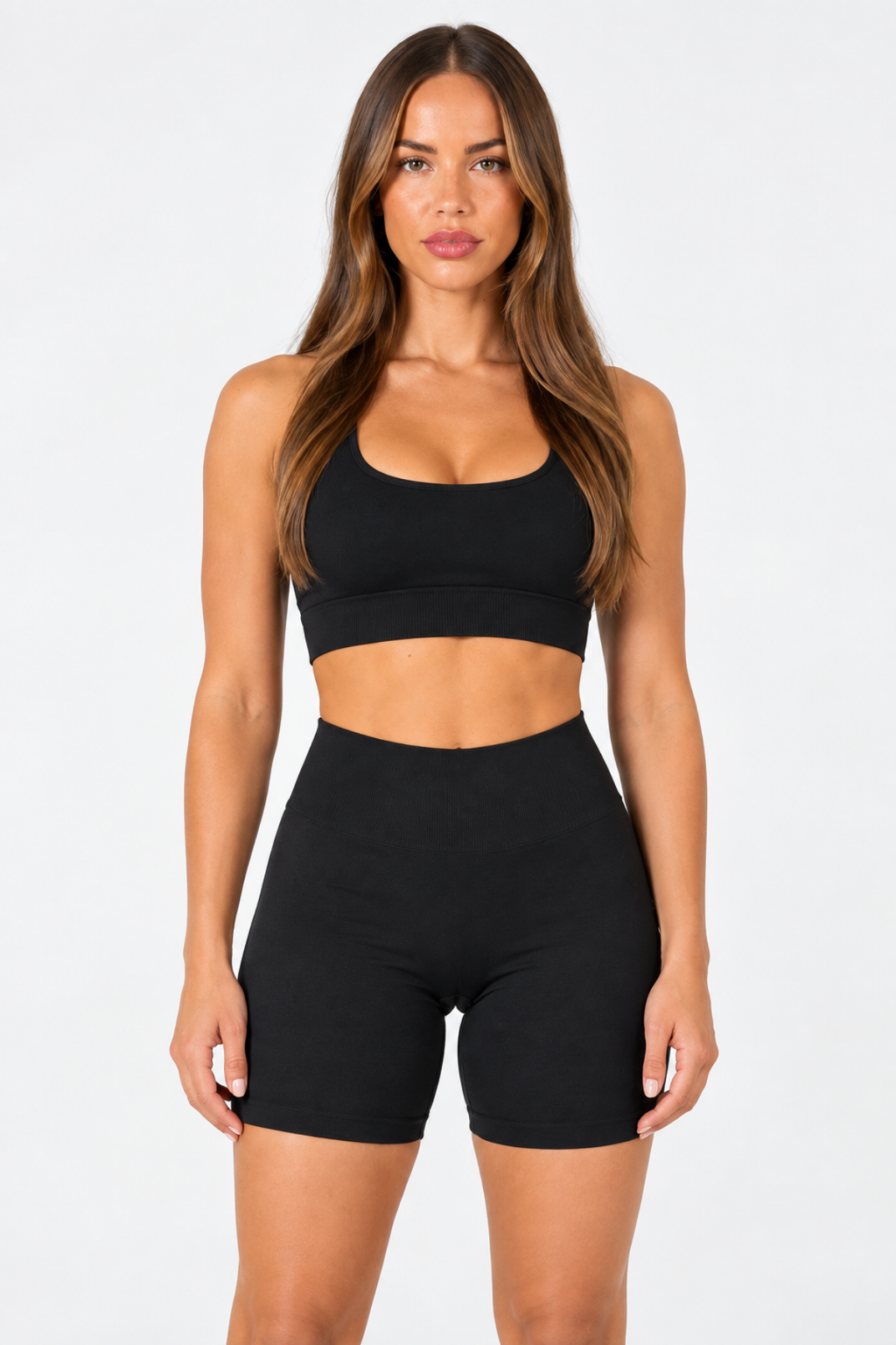 Siyah LineContour Büzgülü Biker Şort Yüksek Bel ve Push Up