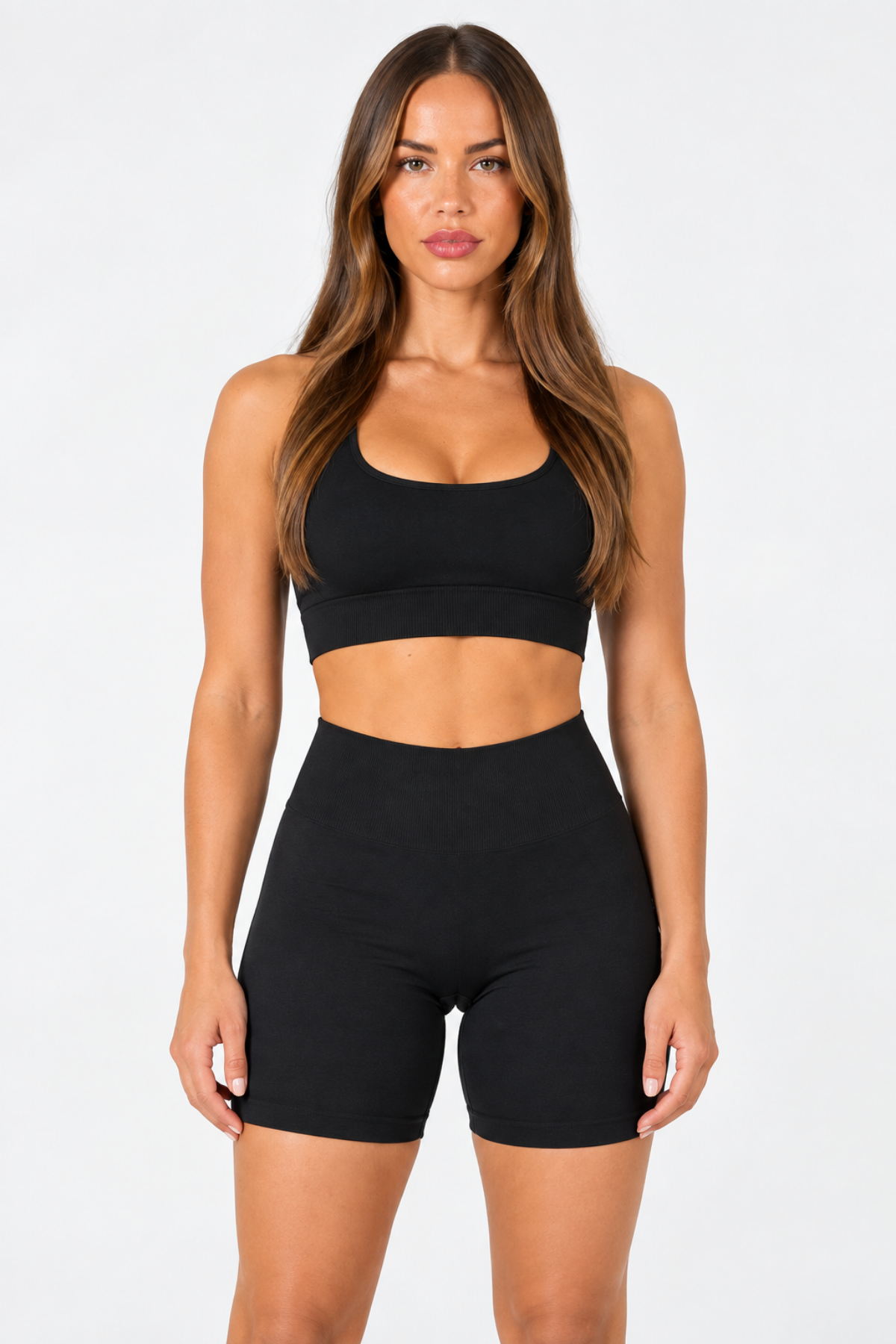Siyah LineContour Büzgülü Biker Şort Yüksek Bel ve Push Up