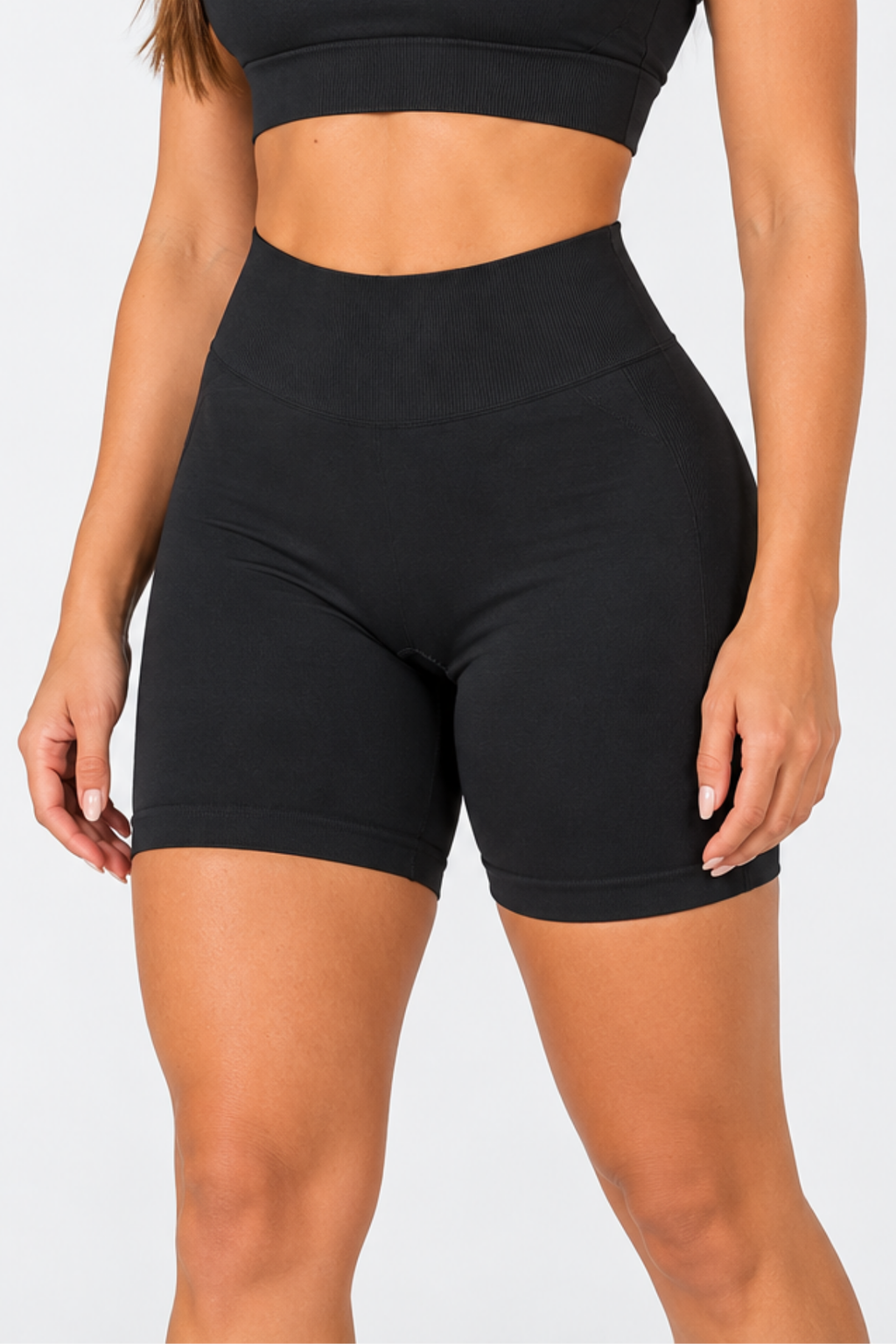 Siyah LineContour Büzgülü Biker Şort Yüksek Bel ve Push Up