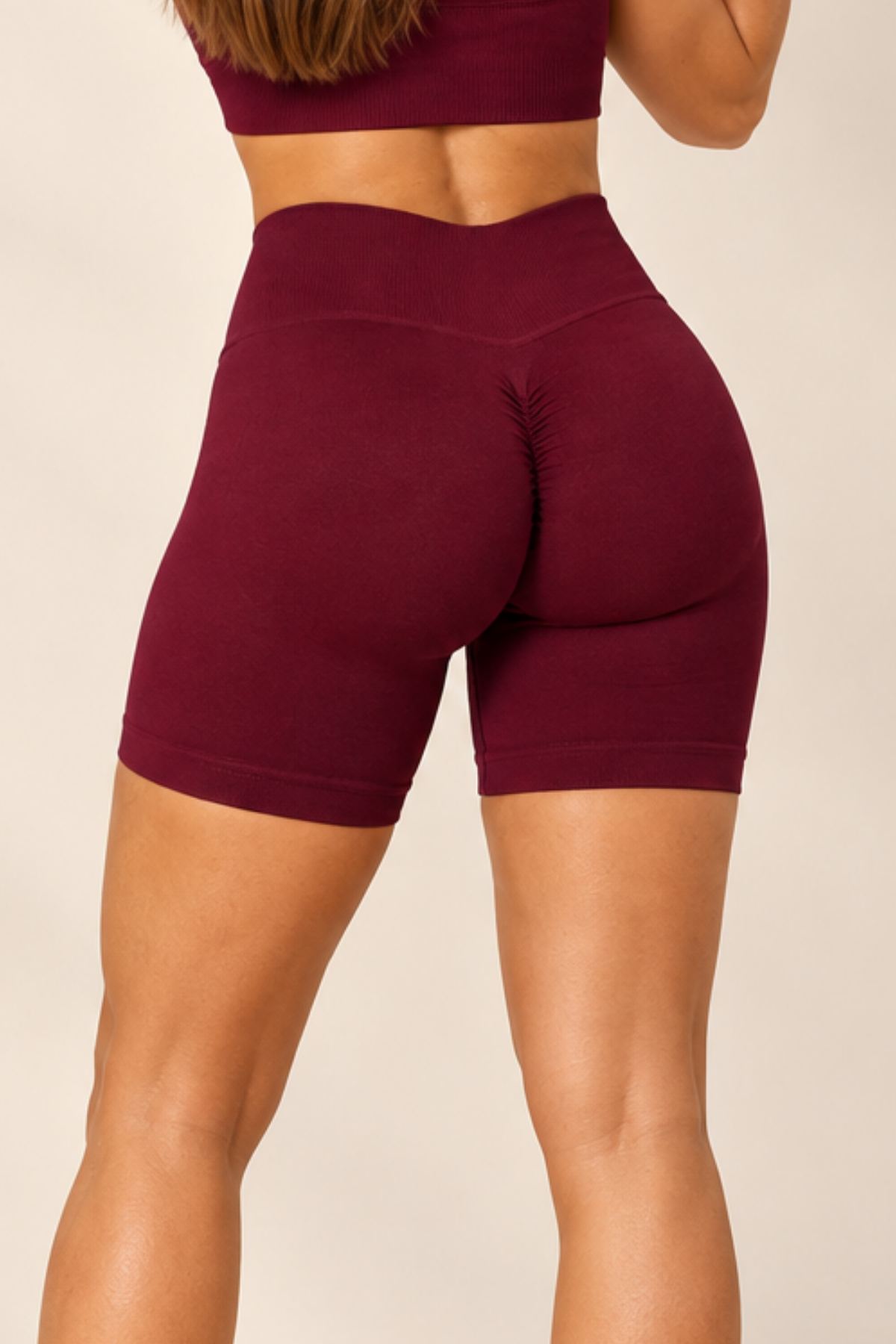 Vişne LineContour Büzgülü Biker Şort Yüksek Bel ve Push Up