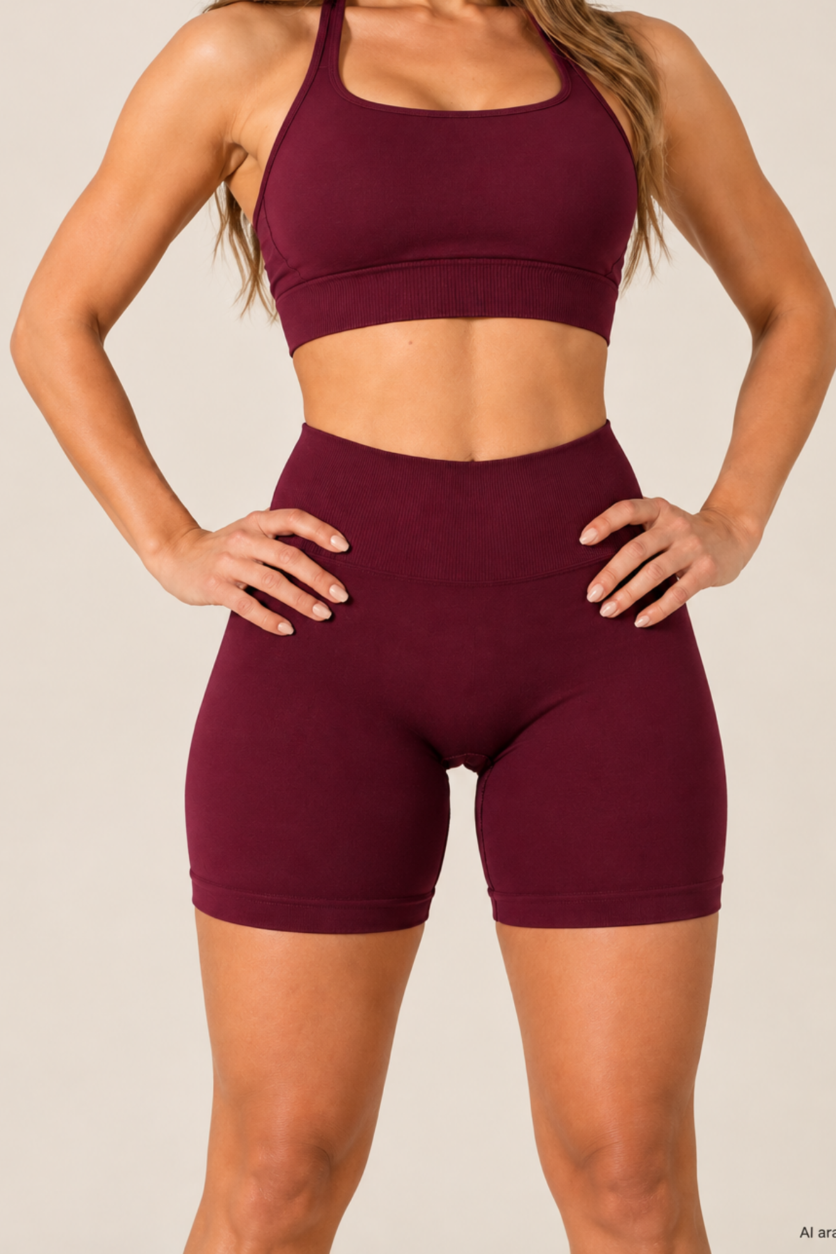 Vişne LineContour Büzgülü Biker Şort Yüksek Bel ve Push Up