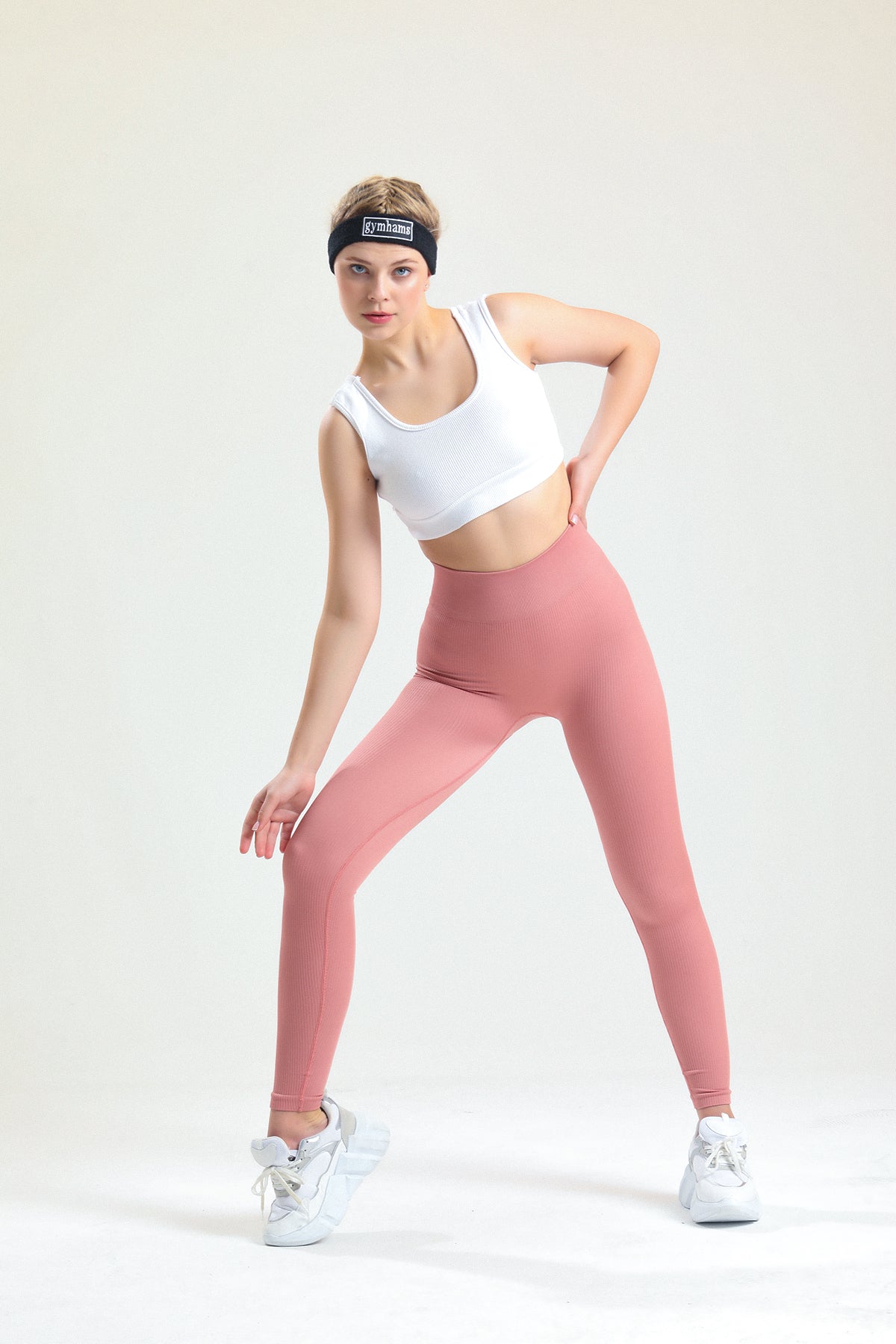 Zambak Serisi Pembe Esnek Yumuşak Fitilli Kalçası Büzgülü Push Up Spor Tayt