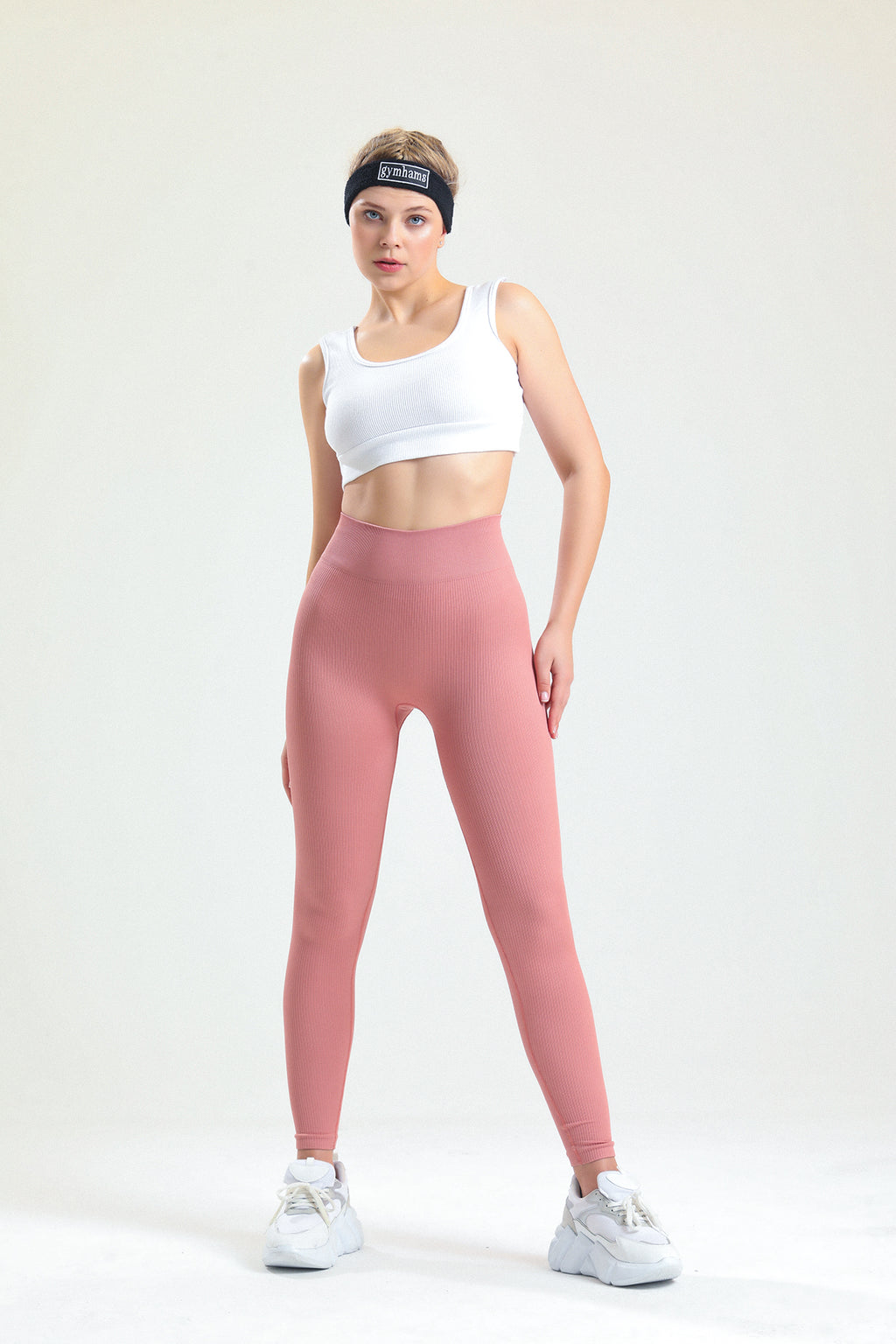 Zambak Serisi Pembe Esnek Yumuşak Fitilli Kalçası Büzgülü Push Up Spor Tayt