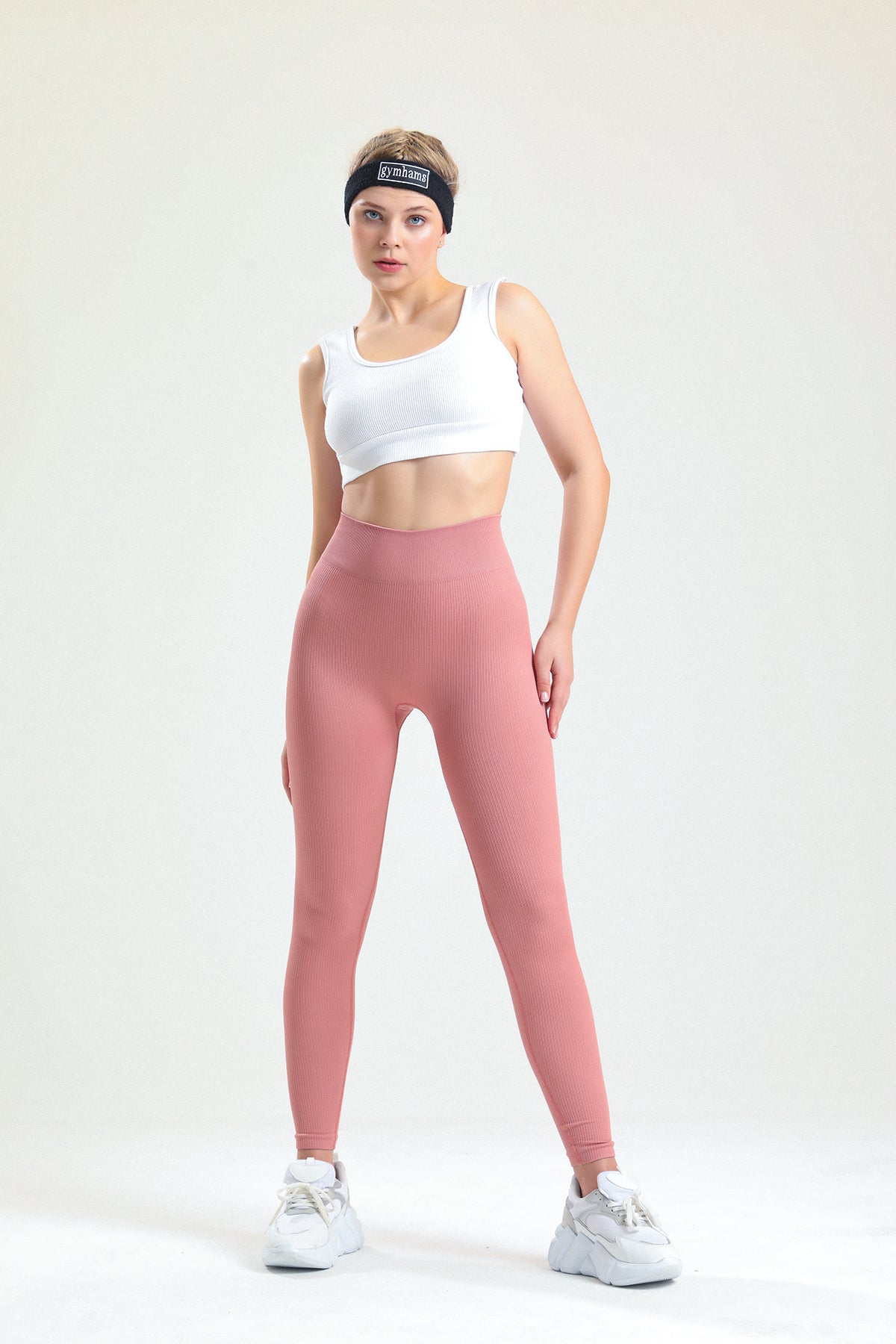 Zambak Serisi Pembe Esnek Yumuşak Fitilli Kalçası Büzgülü Push Up Spor Tayt