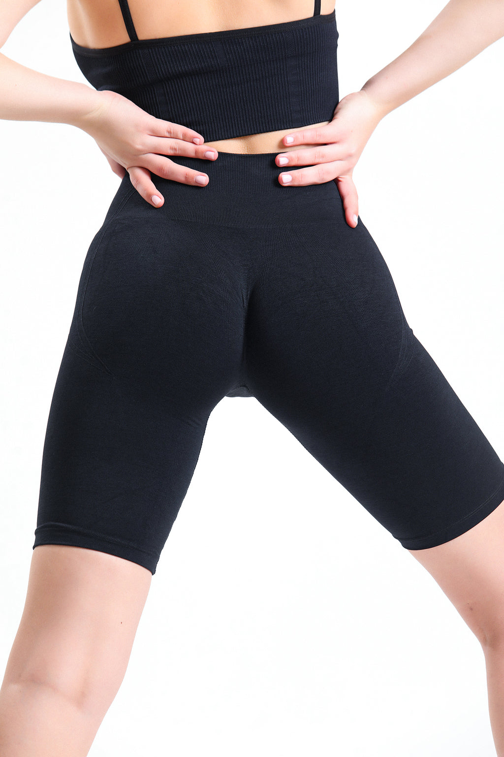 Siyah Biker Boy Büzgülü Toparlayıcı Spor Fitness Yoga Kadın Şort