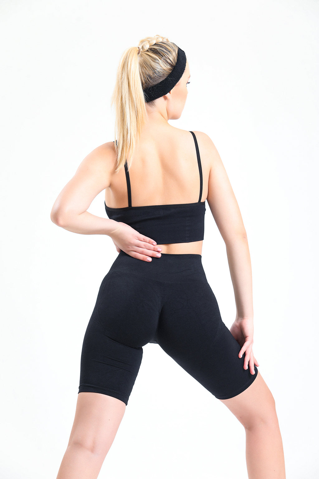 Siyah Biker Boy Büzgülü Toparlayıcı Spor Fitness Yoga Kadın Şort