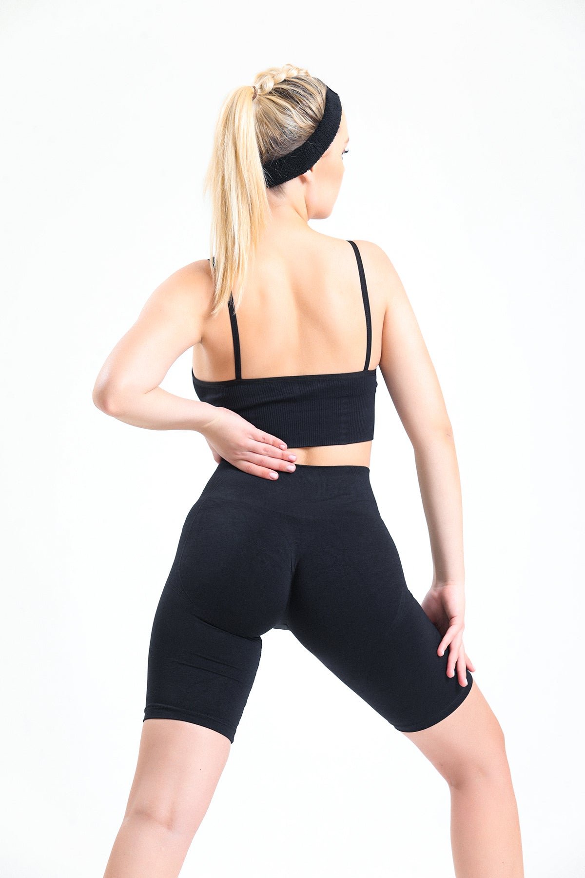 Siyah Biker Boy Büzgülü Toparlayıcı Spor Fitness Yoga Kadın Şort