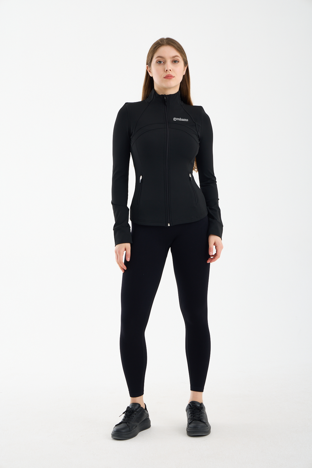 Siyah Kadın Premium Spor Ceket – Uzun Kollu, Fermuarlı, Yoga Pilates Fitness Koşu Antrenman Üstü