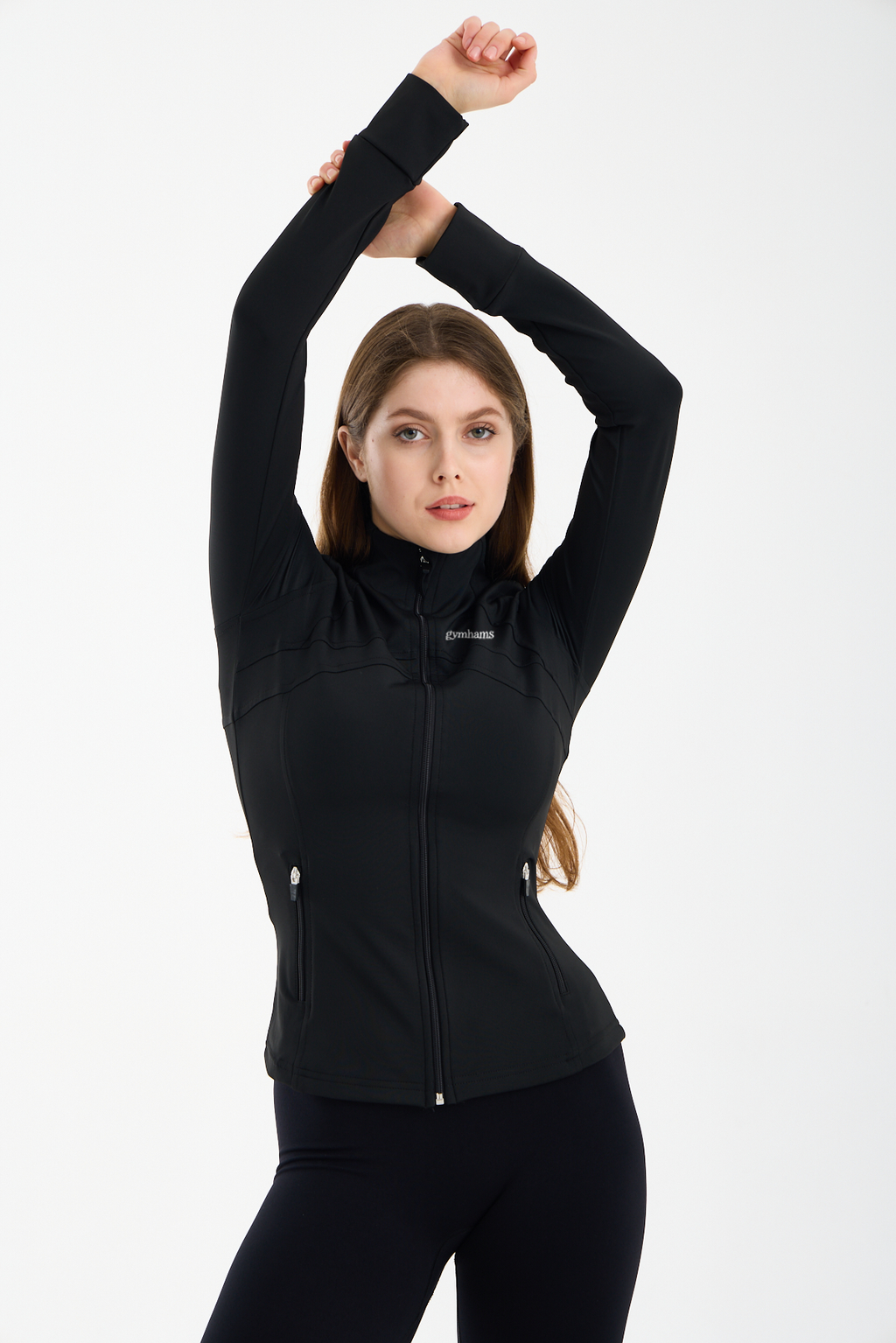 Siyah Kadın Premium Spor Ceket – Uzun Kollu, Fermuarlı, Yoga Pilates Fitness Koşu Antrenman Üstü
