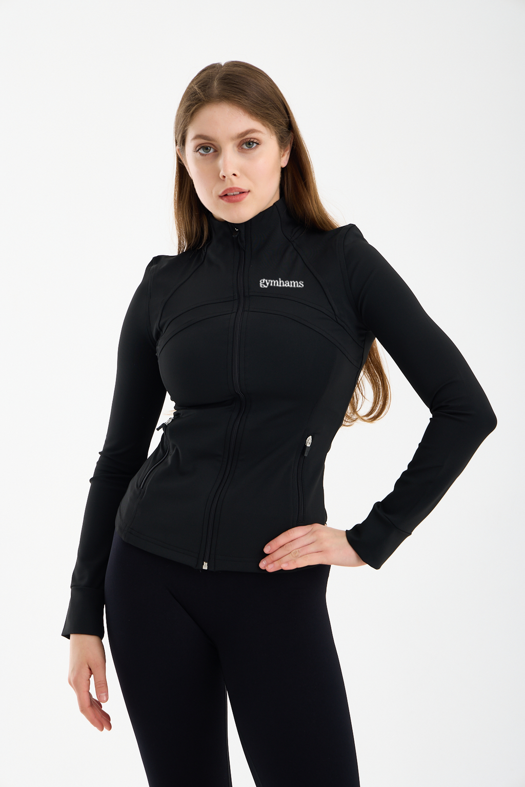 Siyah Kadın Premium Spor Ceket – Uzun Kollu, Fermuarlı, Yoga Pilates Fitness Koşu Antrenman Üstü