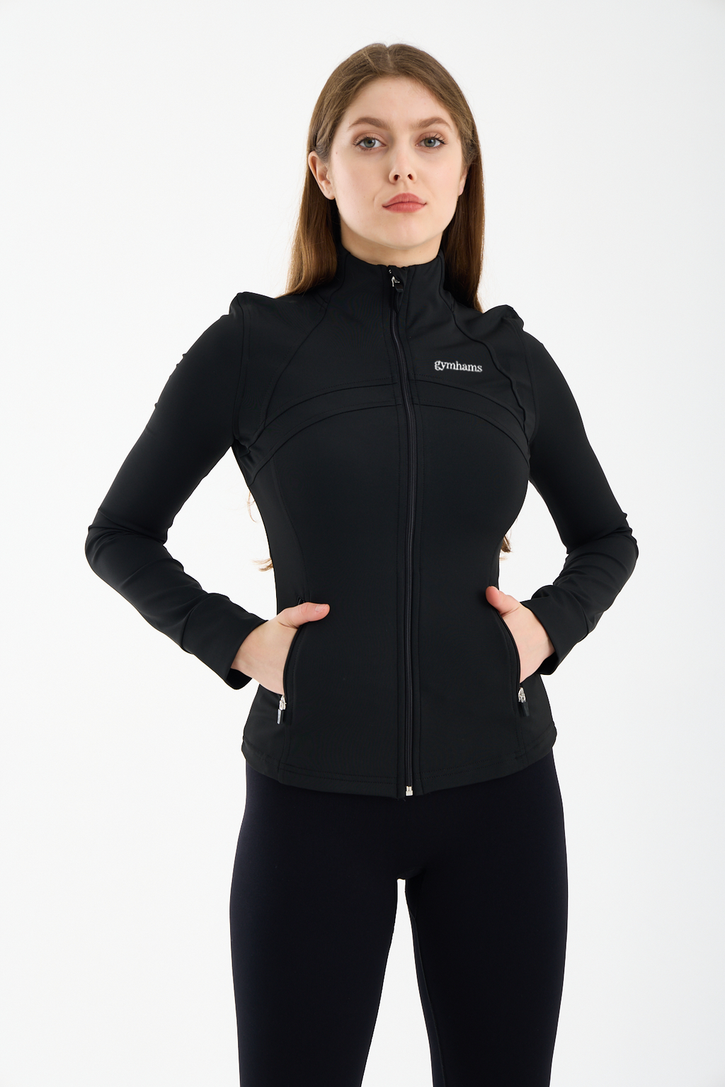 Siyah Kadın Premium Spor Ceket – Uzun Kollu, Fermuarlı, Yoga Pilates Fitness Koşu Antrenman Üstü