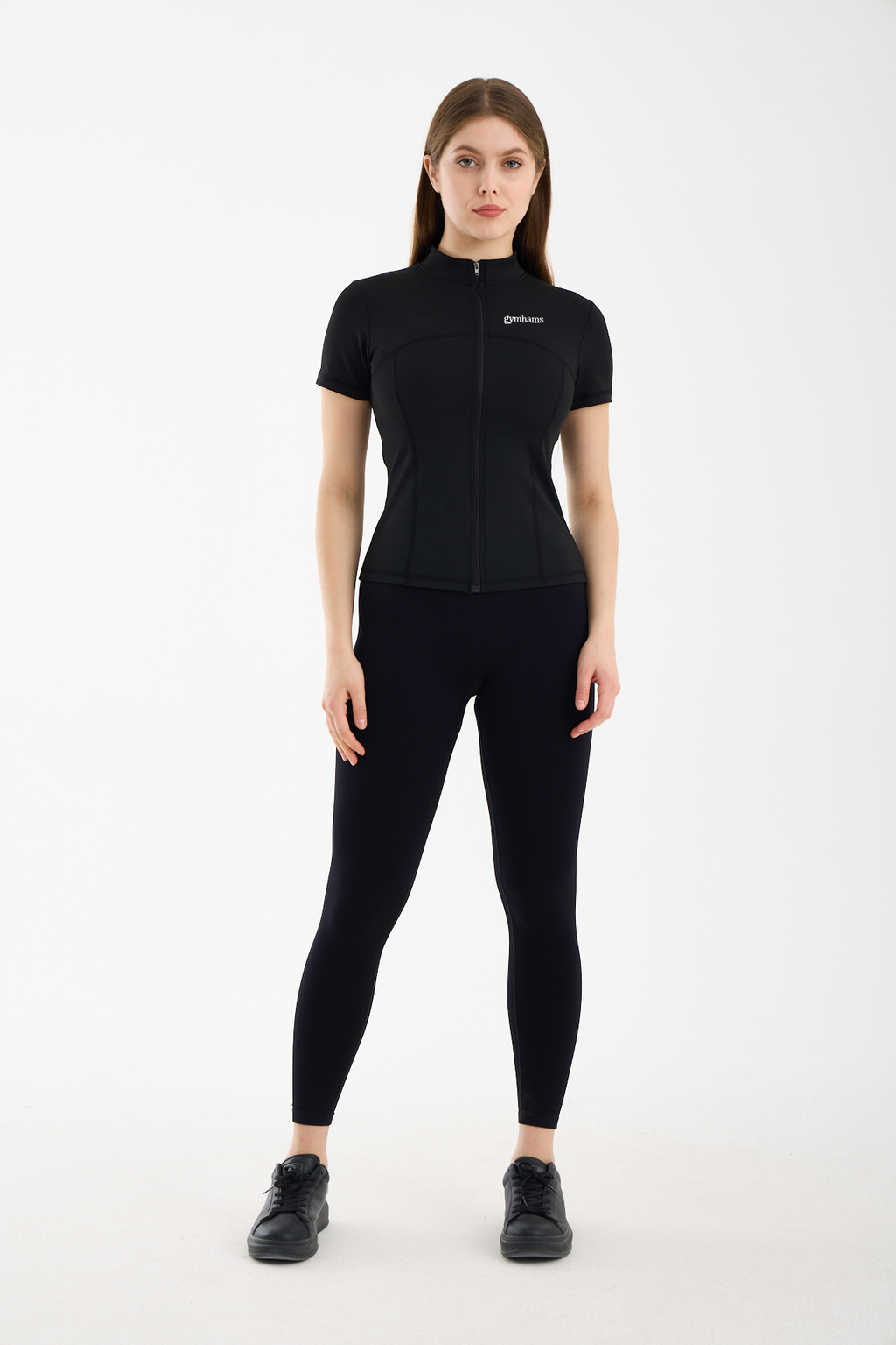 Siyah Kadın Premium Spor Ceket – Kısa Kollu, Fermuarlı, Yoga Pilates Fitness Koşu Antrenman Üstü
