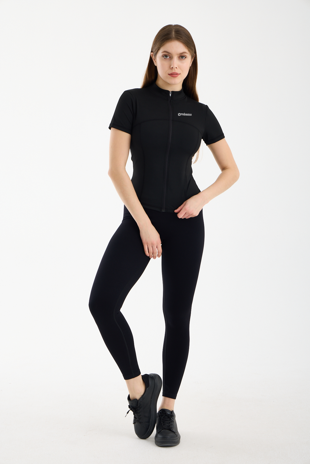 Siyah Kadın Premium Spor Ceket – Kısa Kollu, Fermuarlı, Yoga Pilates Fitness Koşu Antrenman Üstü