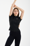 Siyah Kadın Premium Spor Ceket – Kısa Kollu, Fermuarlı, Yoga Pilates Fitness Koşu Antrenman Üstü
