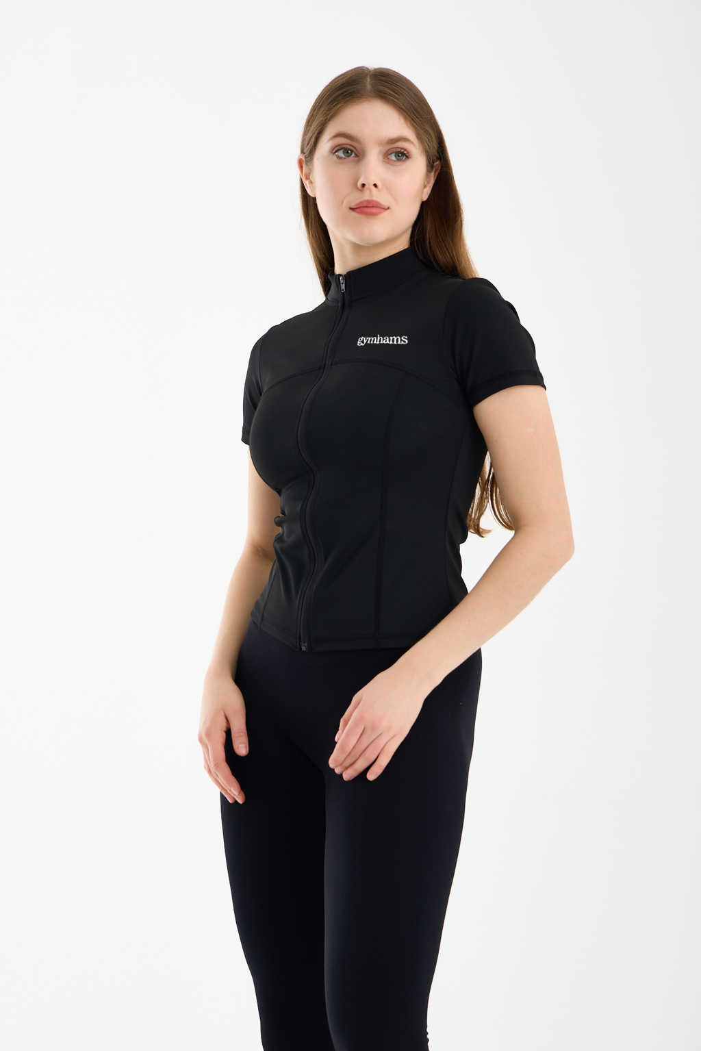 Siyah Kadın Premium Spor Ceket – Kısa Kollu, Fermuarlı, Yoga Pilates Fitness Koşu Antrenman Üstü