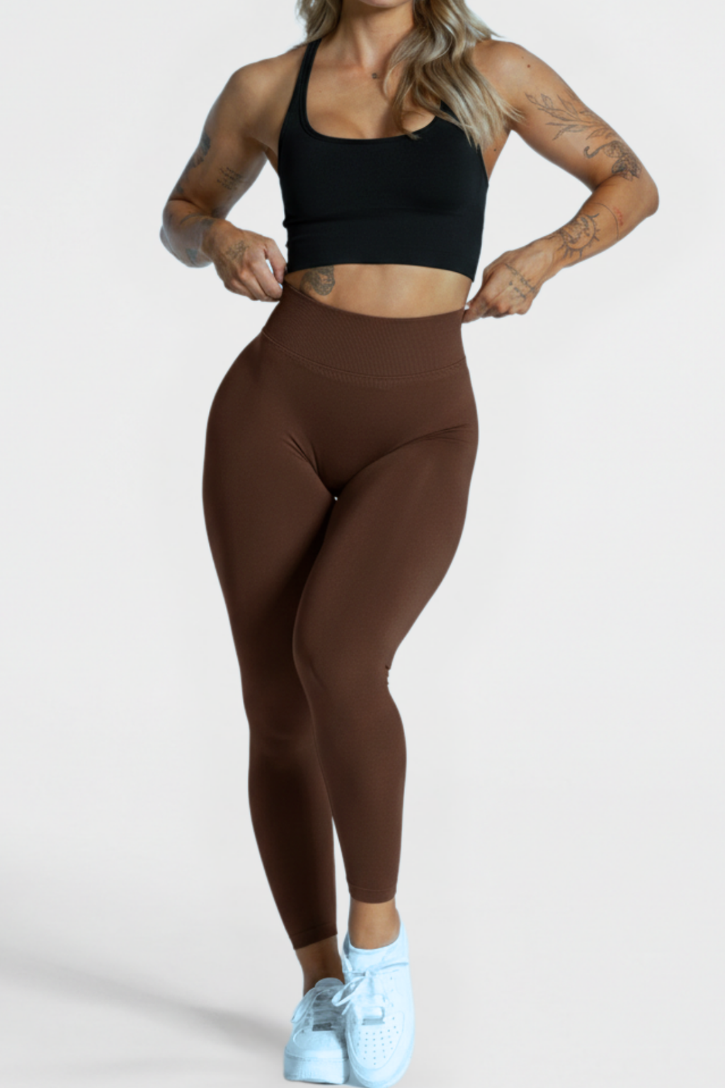 Kahve Venüs-V Shape Serisi Kalçası Büzgülü Yüksek Bel Kalça Şekillendirici Push Up Kadın Spor Tayt