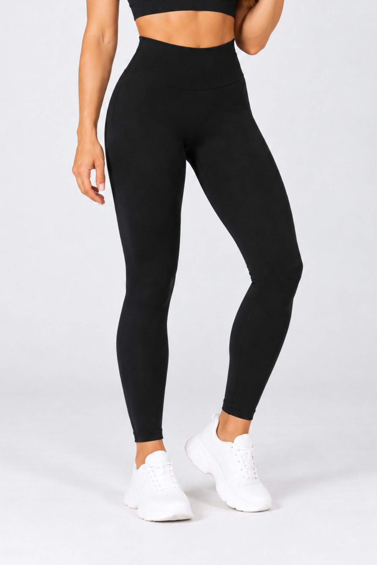 Siyah LineContour Büzgülü Yüksek Bel Seamless Push Up Spor Kadın Tayt