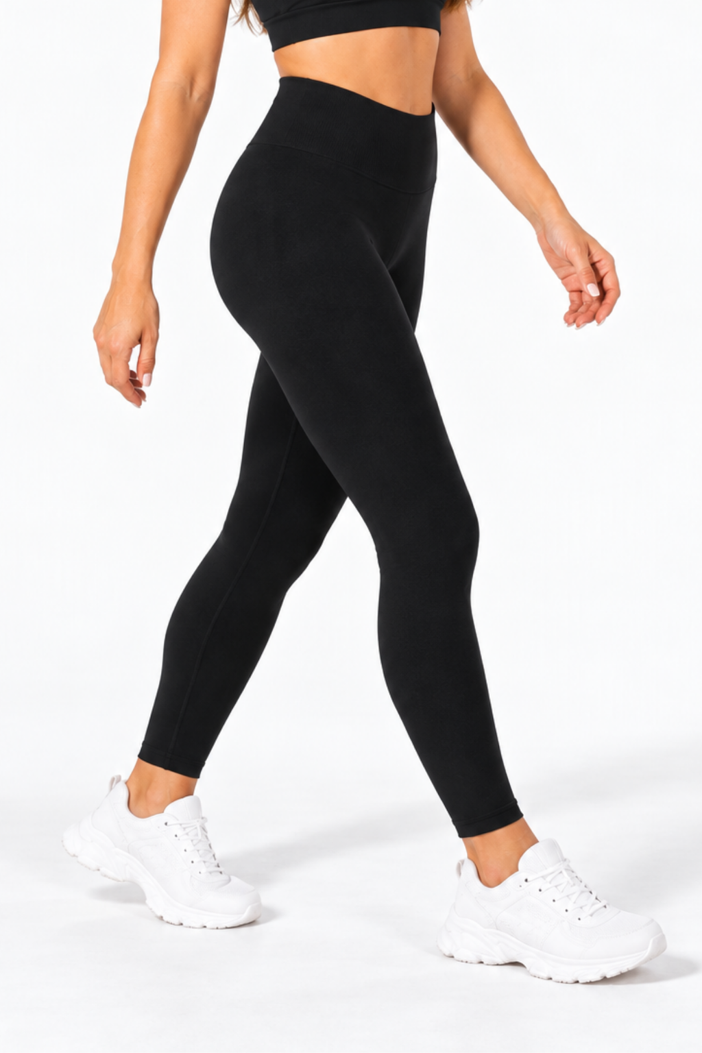 Siyah LineContour Büzgülü Yüksek Bel Seamless Push Up Spor Kadın Tayt