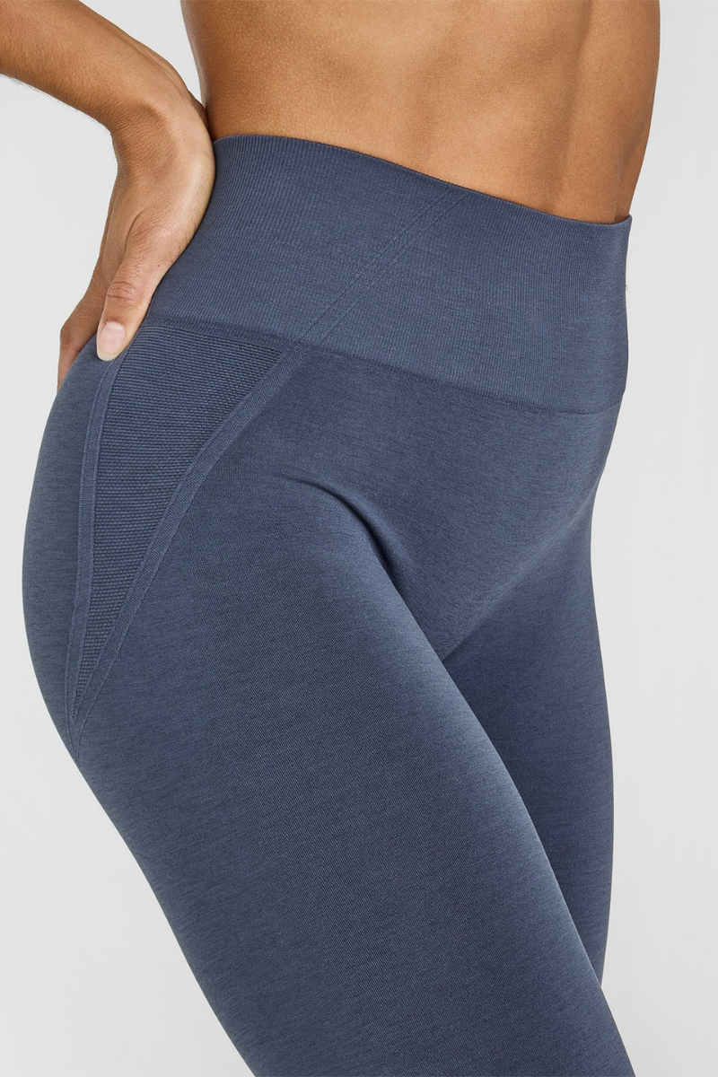 OA Serisi Mavi/Gri Kalçası Büzgülü Push Up Kalça Şekillendirici Seamless Scrunch Likralı Spor  Kadın Tayt