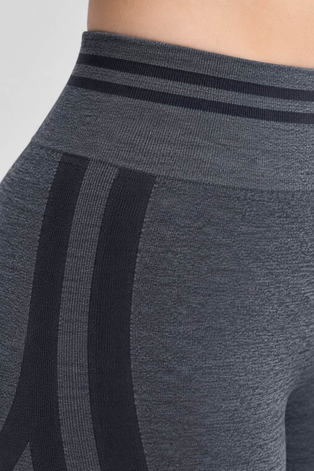 Gri Line Contour Çizgili Yüksek Bel Kalça Şekillendirici Seamless Tayt