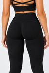 Siyah LineContour Büzgülü Yüksek Bel Seamless Push Up Spor Kadın Tayt