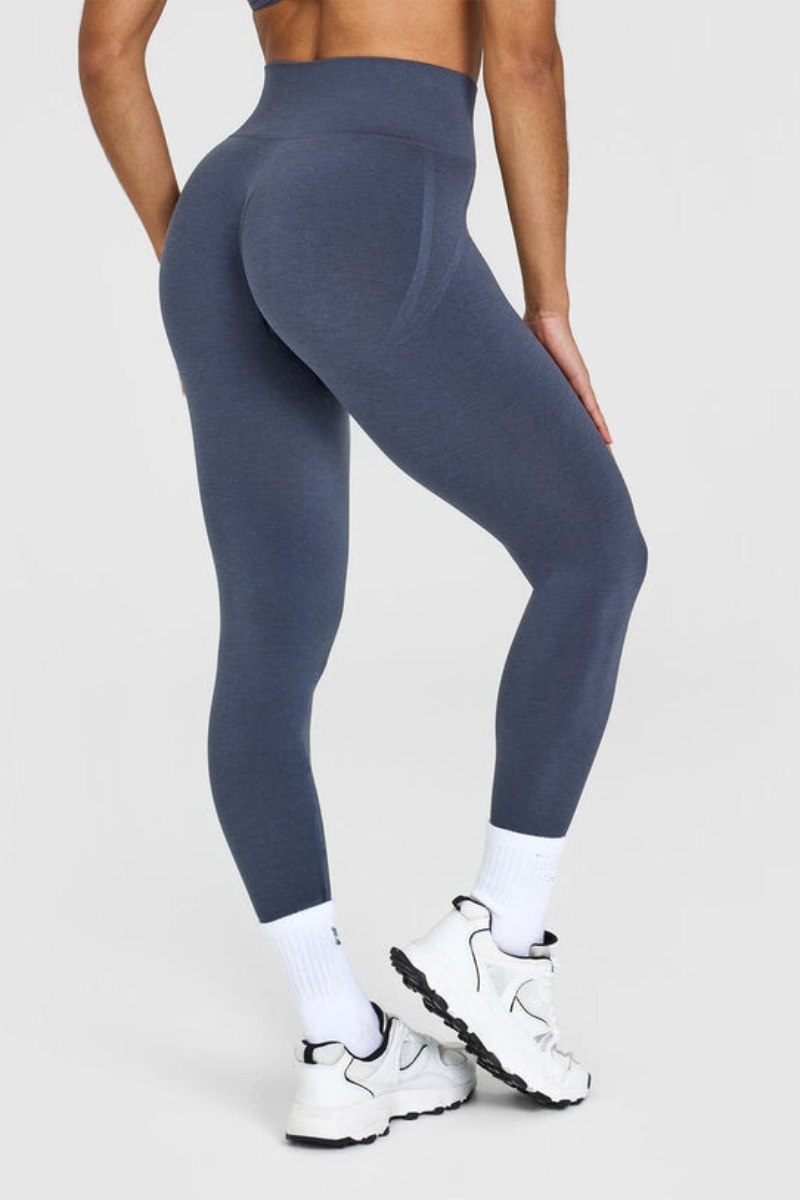 OA Serisi Mavi/Gri Kalçası Büzgülü Push Up Kalça Şekillendirici Seamless Scrunch Likralı Spor  Kadın Tayt