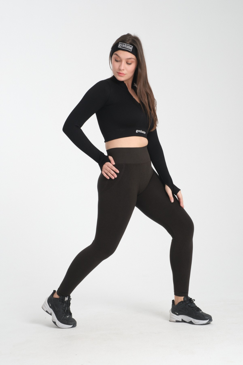 OA Serisi Kahve Kırçıllı Kalçası Büzgülü Push Up Kalça Şekillendirici Seamless Scrunch Likralı Spor  Kadın Tayt