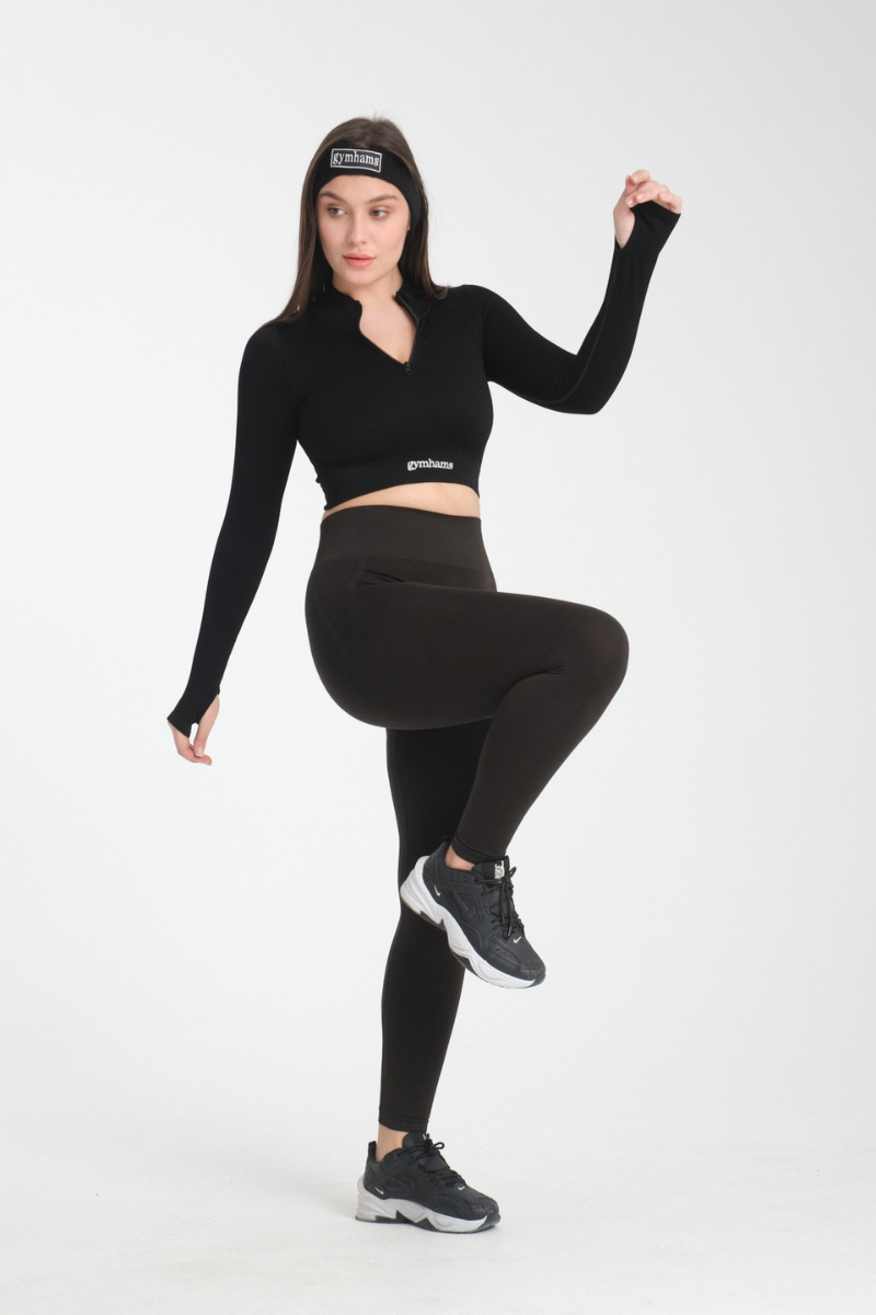 OA Serisi Kahve Kırçıllı Kalçası Büzgülü Push Up Kalça Şekillendirici Seamless Scrunch Likralı Spor  Kadın Tayt