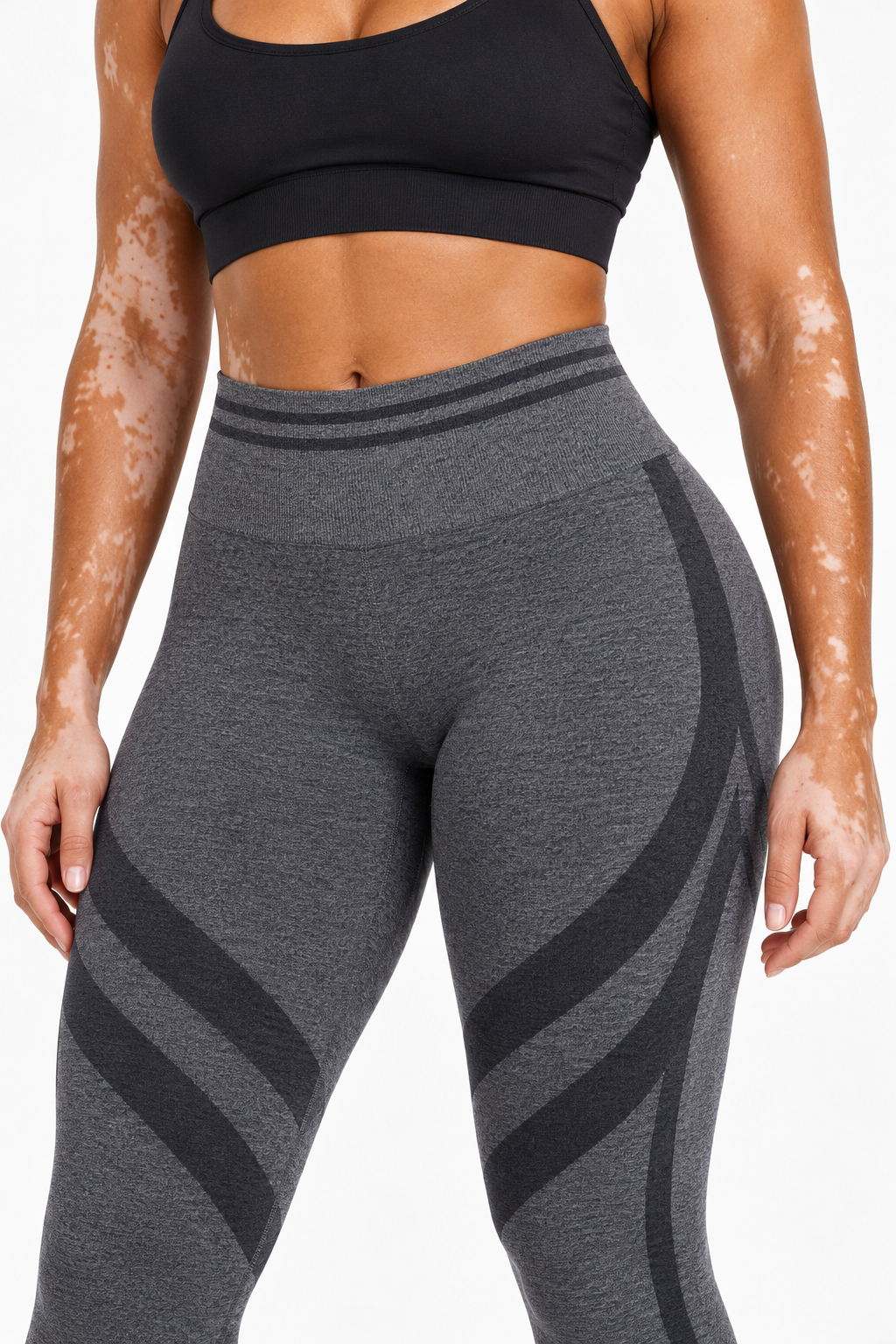 Gri Line Contour Çizgili Yüksek Bel Kalça Şekillendirici Seamless Tayt