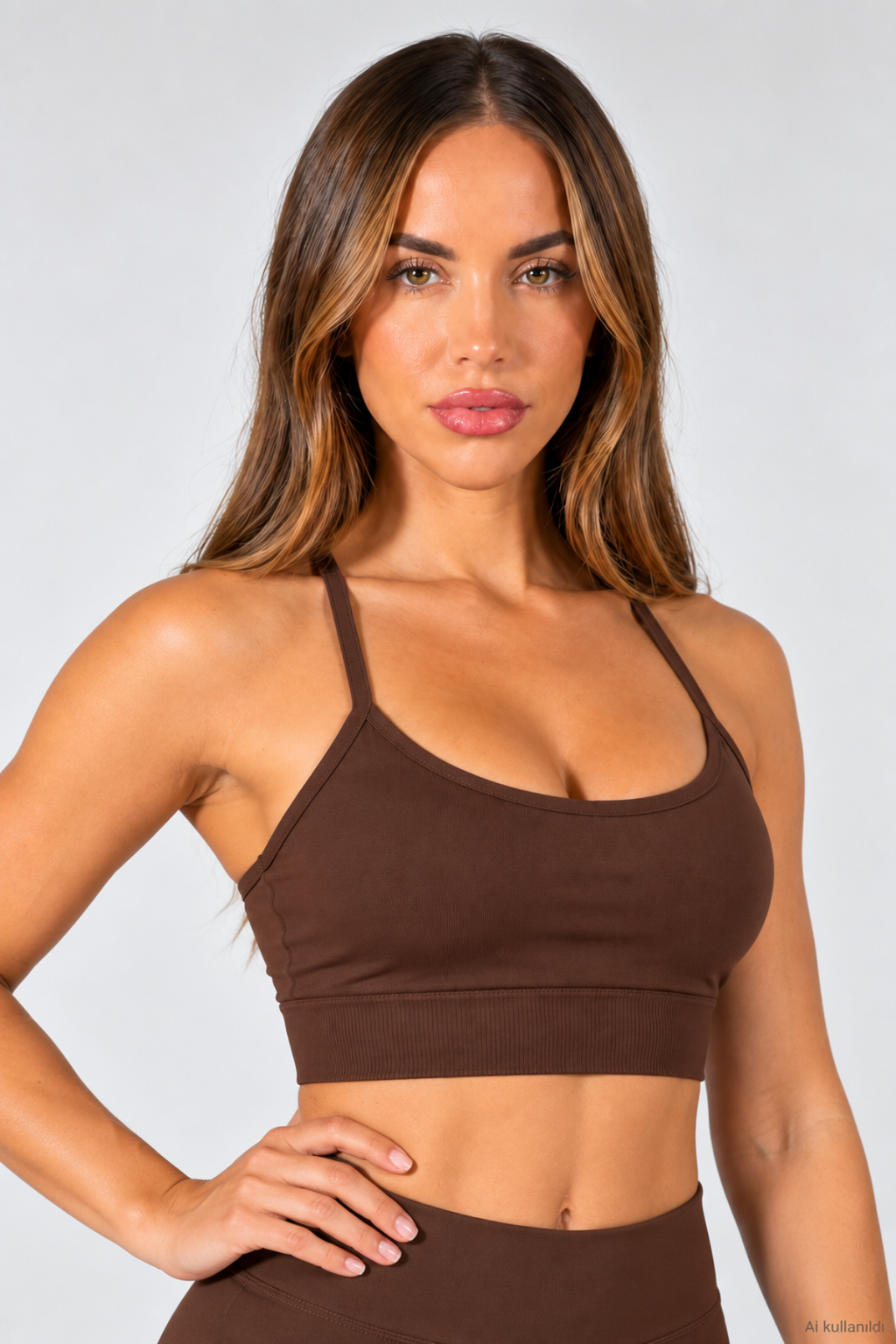Kahve Linecontour Bra Kadın Ayarlanabilir Çapraz Askılı Çıkarılabilir Pedli Spor Sütyeni