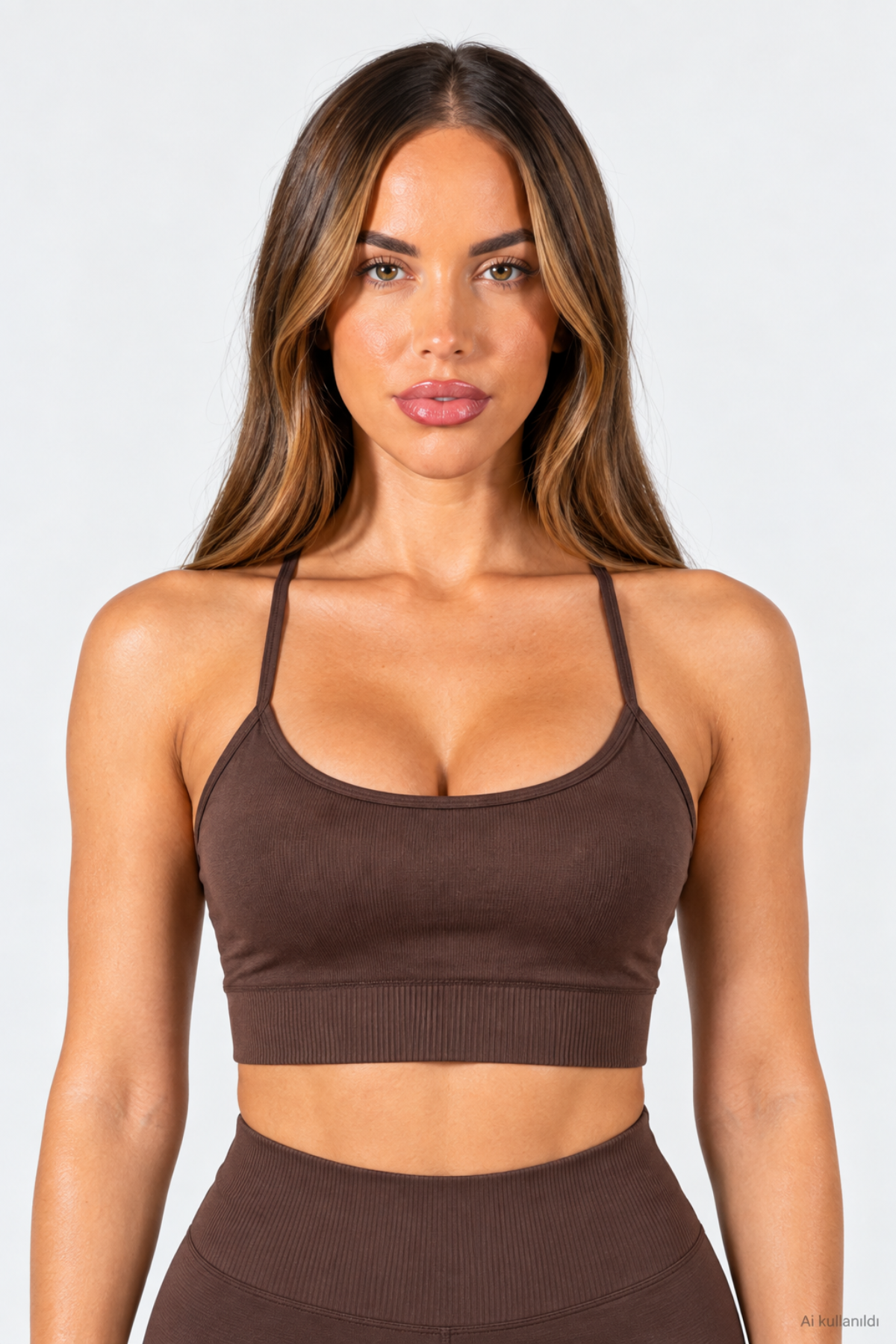 Kahve Linecontour Bra Kadın Ayarlanabilir Çapraz Askılı Çıkarılabilir Pedli Spor Sütyeni