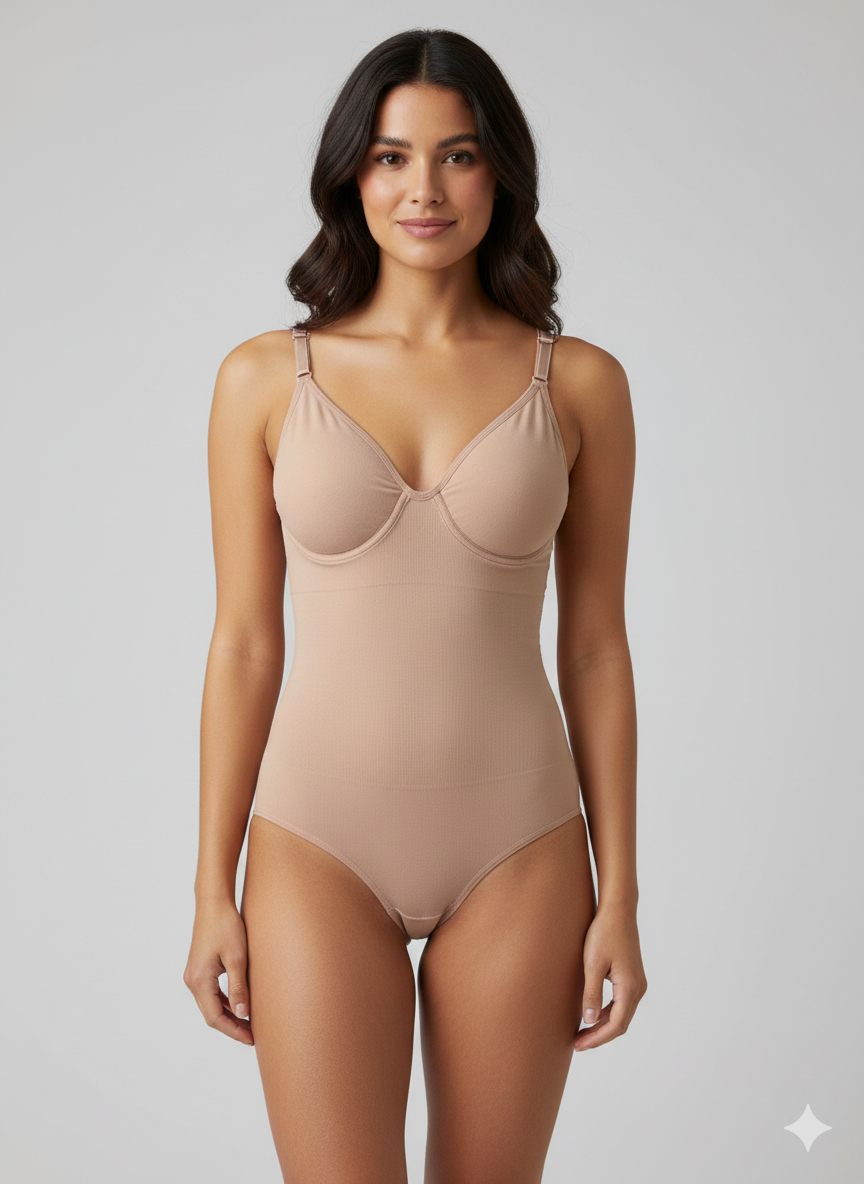 Krem/Bej Tanga Kesim Ayarlanabilir Askılı Korse Body – Bel & Karın Toparlayıcı, İz Yapmaz