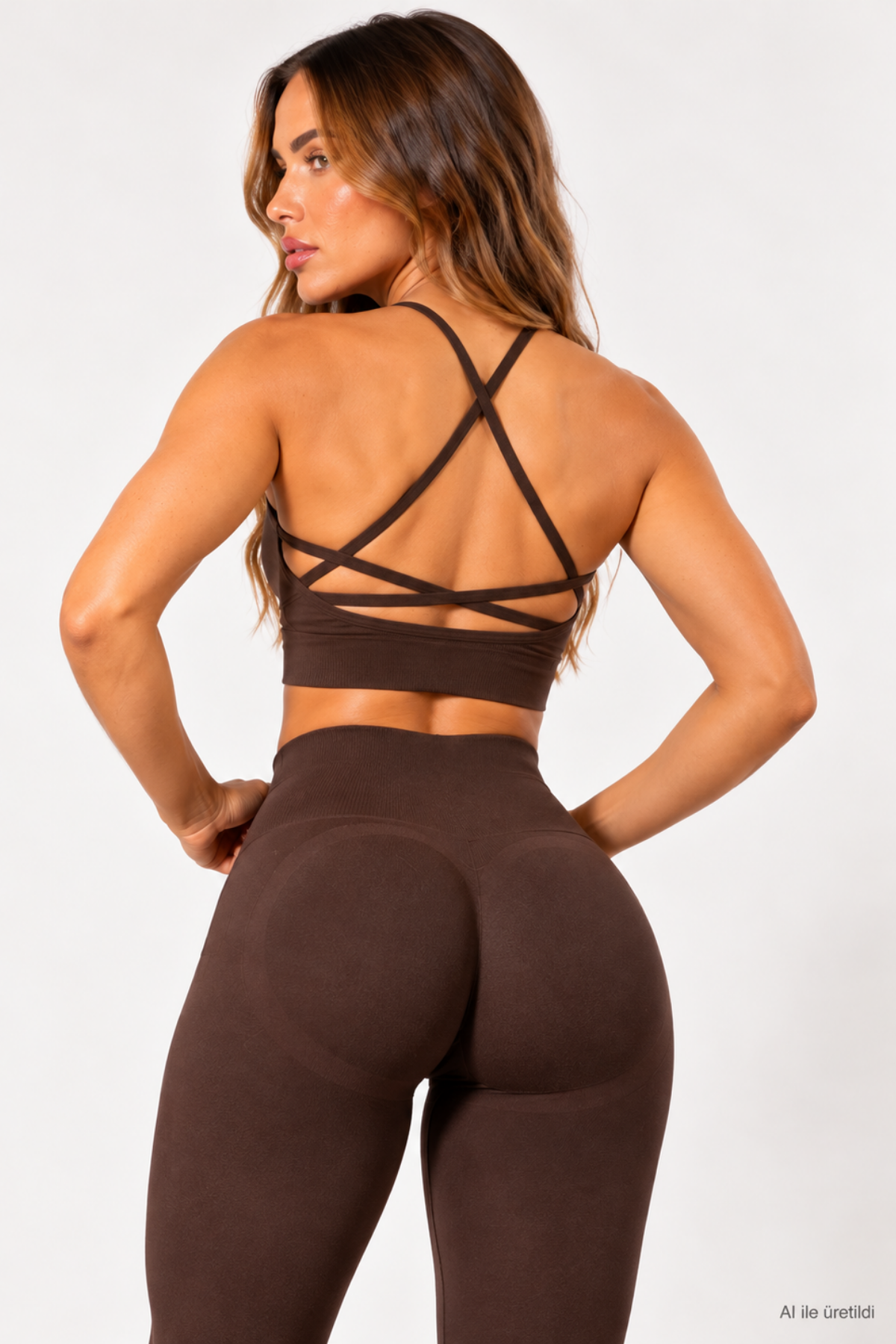 Kahve LineContour Büzgülü Yüksek Bel Seamless Push Up Spor Kadın Tayt