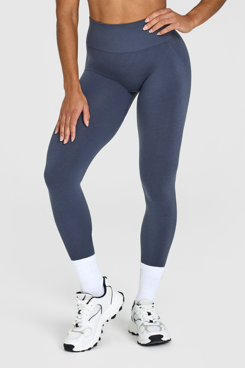 OA Serisi Mavi/Gri Kalçası Büzgülü Push Up Kalça Şekillendirici Seamless Scrunch Likralı Spor  Kadın Tayt