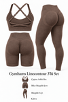 Kahve Linecontour Kadın 3’LÜ Seamless Spor Takım(Çapraz Ayarlanabilir Askılı Pedli Bra - Büzgülü Push Up Tayt- Biker Büzgülü Şort)