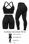 Siyah Linecontour Kadın 3’LÜ Seamless Spor Takım(Çapraz Ayarlanabilir Askılı Pedli Bra - Büzgülü Push Up Tayt- Biker Büzgülü Şort)