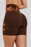 Kahve Batik Marble Shorts Kalça Büzgülü BİKER Şort – Push-up Toparlayıcı & Şekillendirici