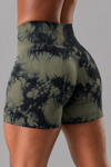 Haki Batik Marble Shorts Kalça Büzgülü BİKER Şort – Push-up Toparlayıcı & Şekillendirici