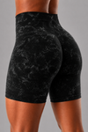 Siyah Asit Marble Shorts Kalça Büzgülü BİKER Şort – Push-up Toparlayıcı & Şekillendirici