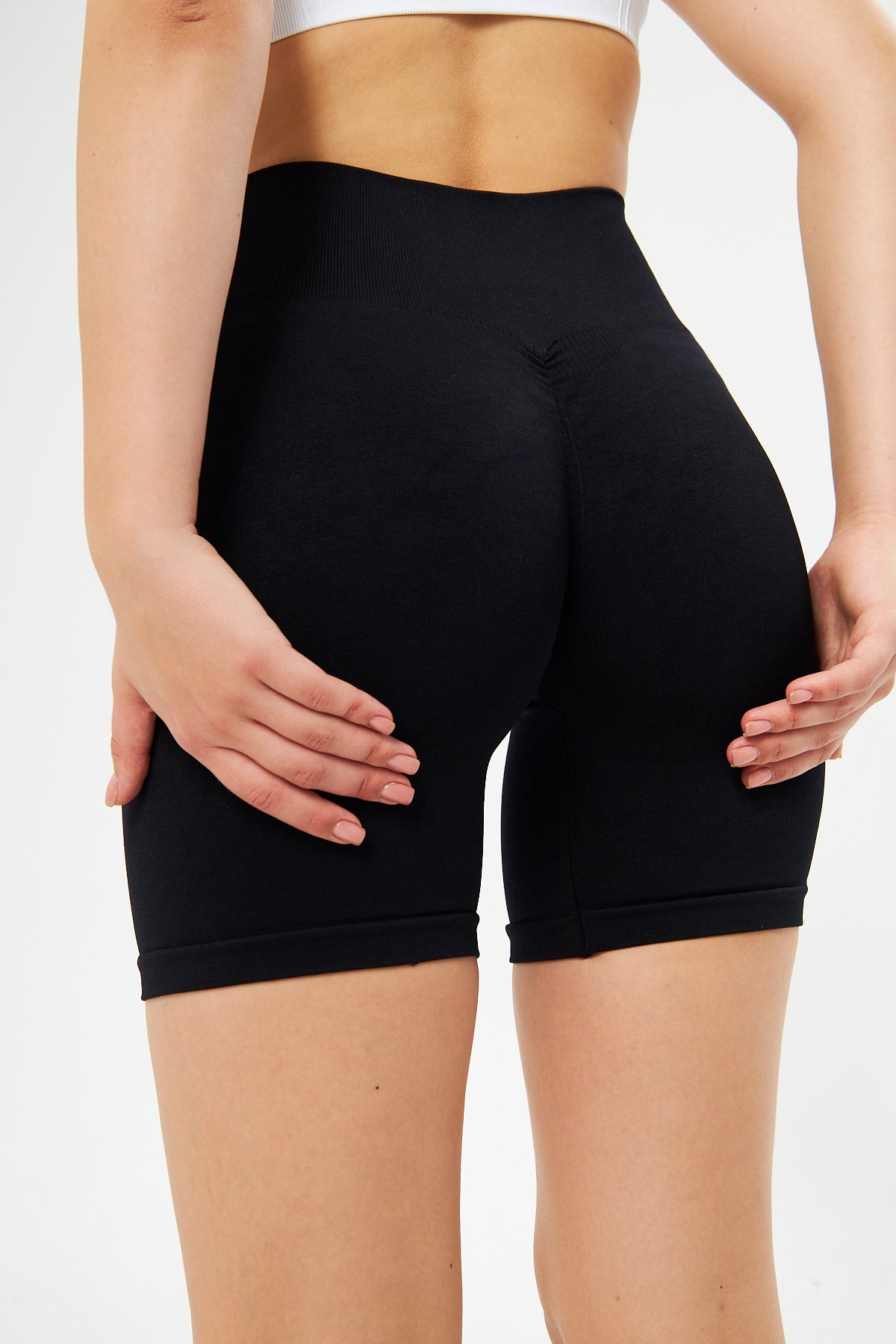 OA- Siyah Biker Boy Push Up Büzgülü Toparlayıcı Spor Fitness Yoga Kadın Şort