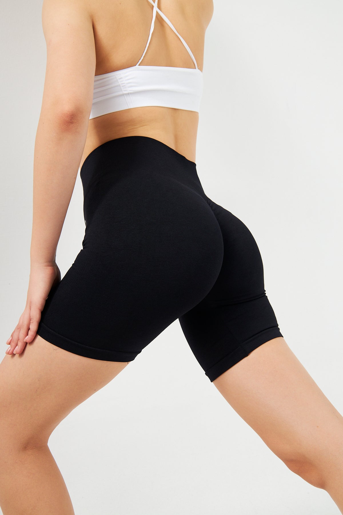 OA- Siyah Biker Boy Push Up Büzgülü Toparlayıcı Spor Fitness Yoga Kadın Şort