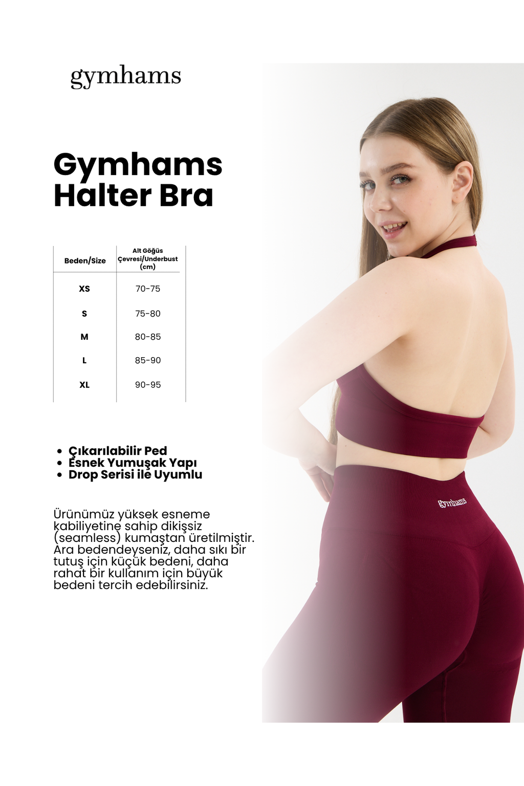 Lacivert Drop Halter Yaka Seamless Spor Sütyeni - Esnek Soft Yoga/Pilates/Fitness Üstü