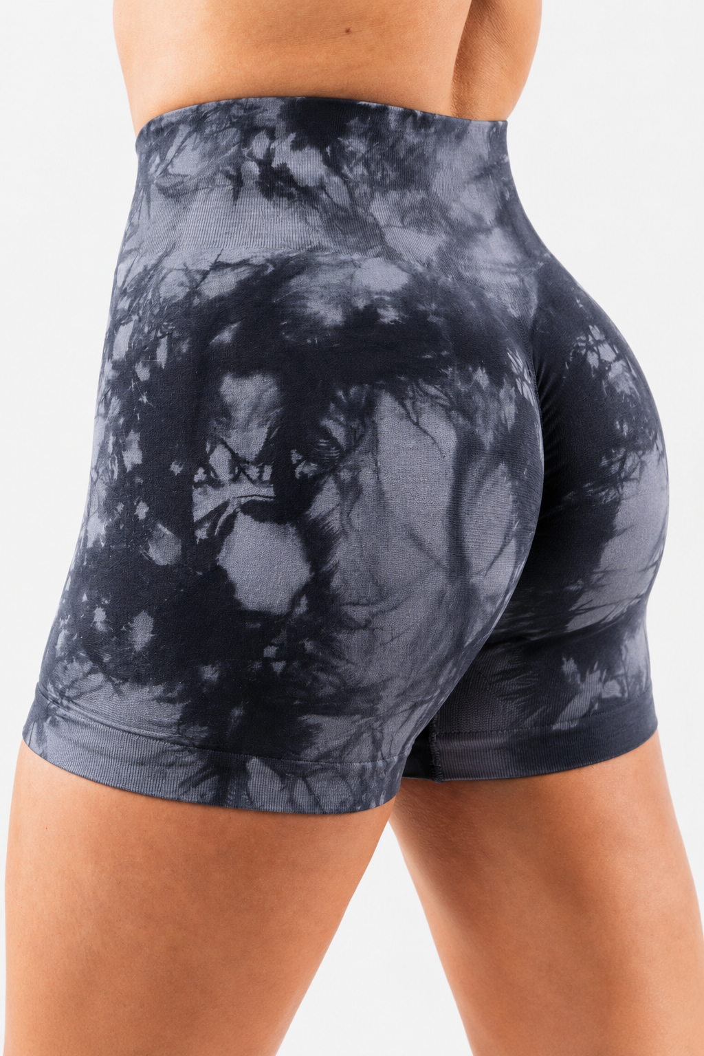 Gri Batik Marble Shorts Kalça Büzgülü BİKER Şort – Push-up Toparlayıcı & Şekillendirici